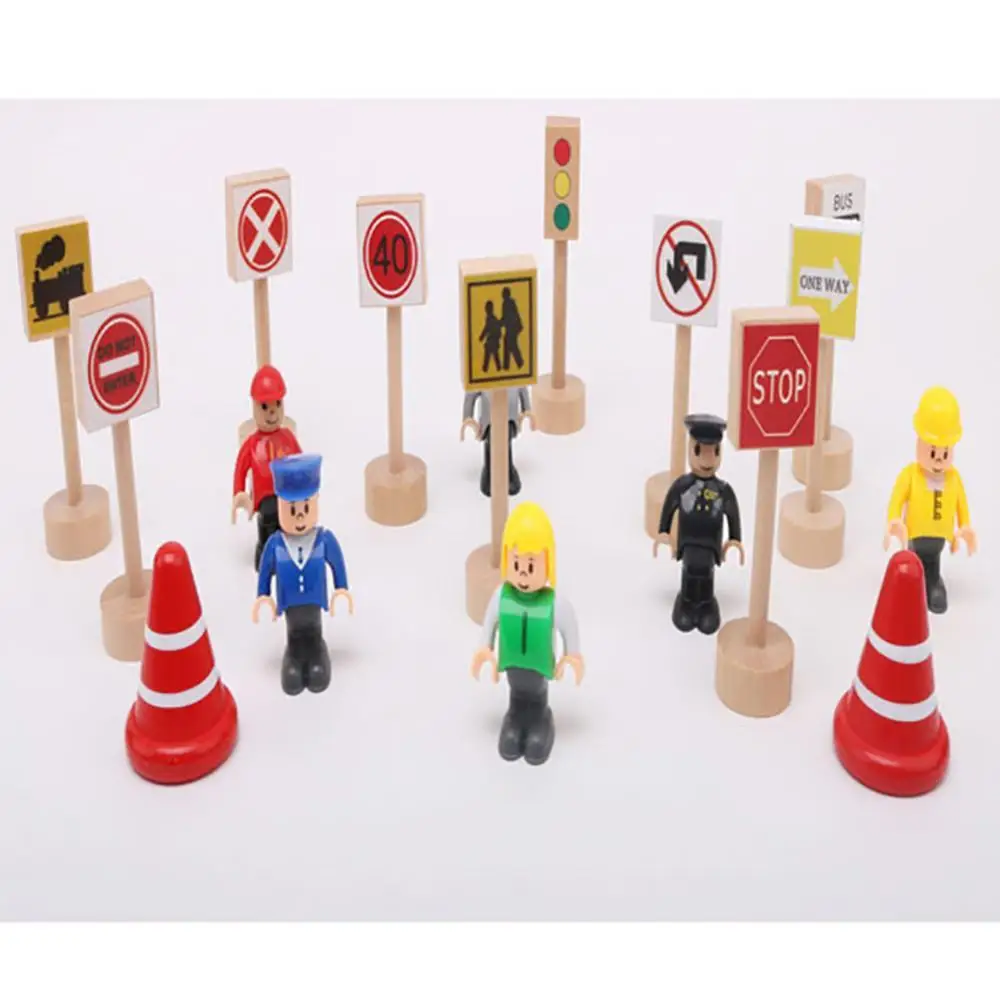 10Pcs Wooden Road Traffic Sign People Blocks Pretend Play Kids Education Toy