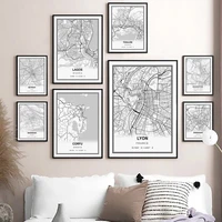 lyon sao paulo detroit black white city map print nordic posters wall art canvas painting wall pictures for living room decor