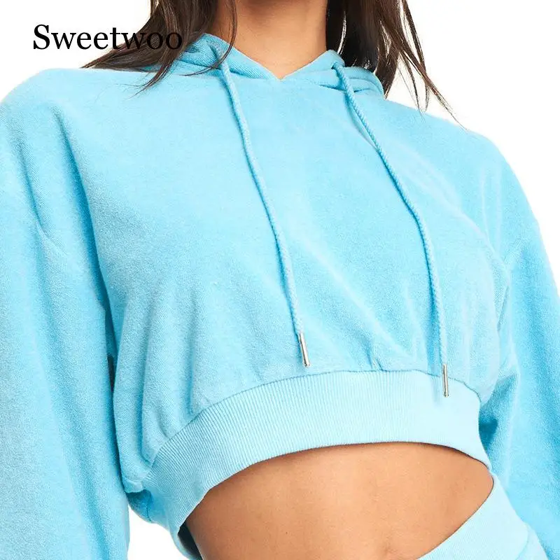 Однотонный синий комплект для бега женский зимний спортивный костюм толстовки