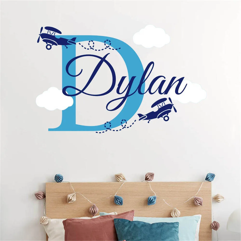 

Художественный домашний декор экологически чистый самолёт с именем на заказ наклейка для детской комнаты для мальчиков Декор для детской к...