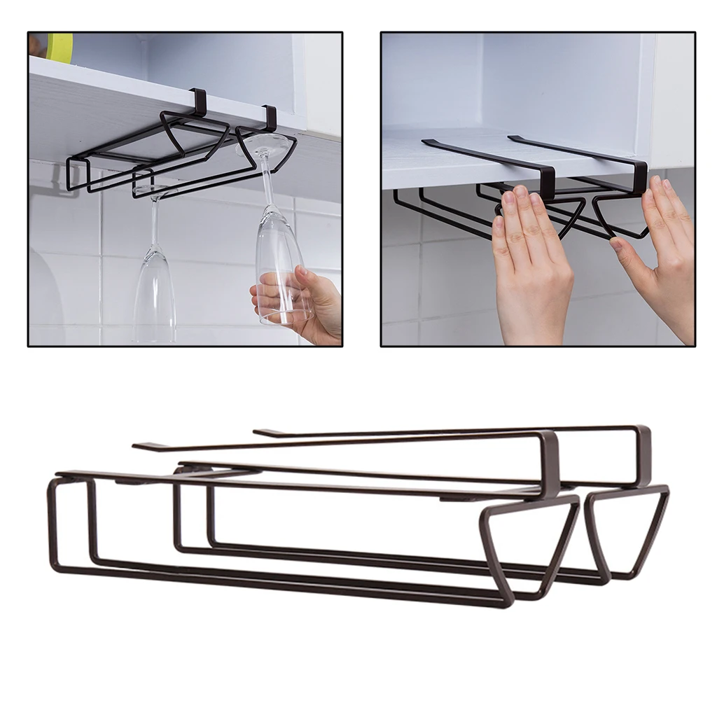 

Under Cabinet Row Wine Glass Rack Holder Home Bar Stemware Hanger Shelf
