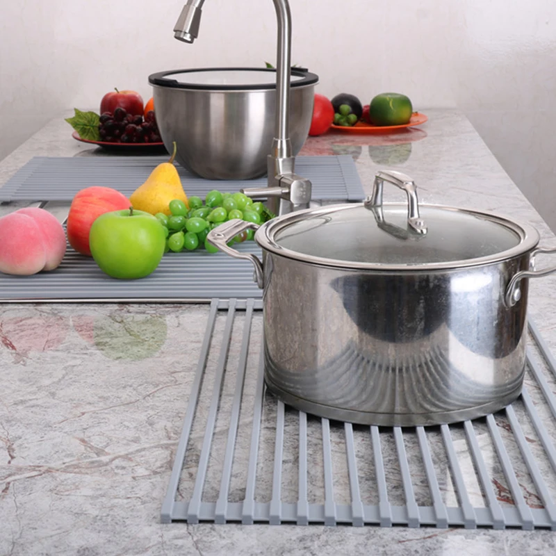 WIILII Multipurpose Drying Rack Collapsible Drain Rollable Sink Water Control Stainless Steel Mat Fruits Rinser | Дом и сад