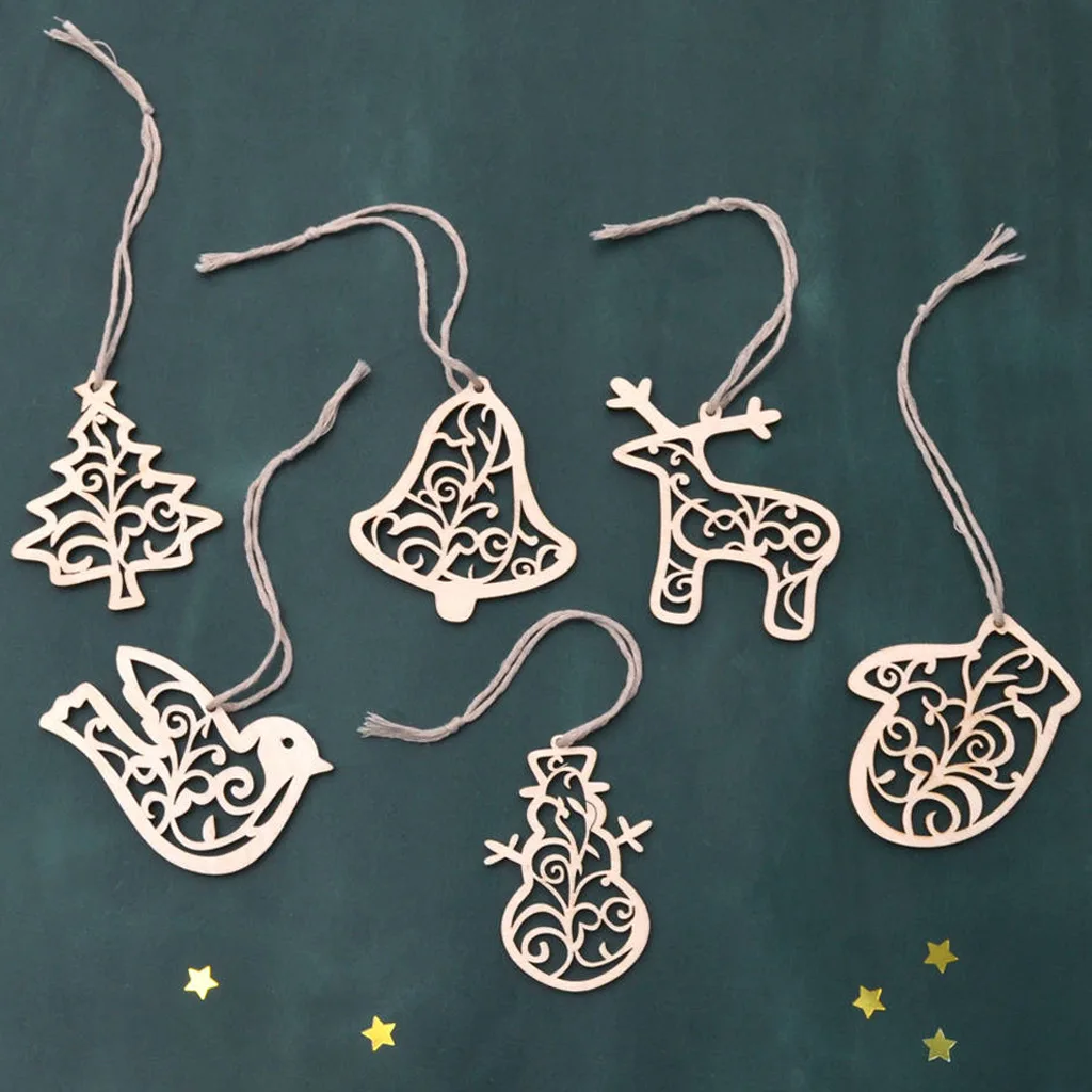 

6 шт., деревянные подвесные украшения для елки