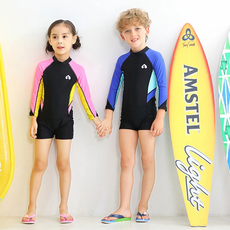 Детский купальный костюм цельнокроеная одежда для плавания с длинными рукавами