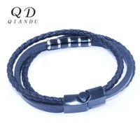 qian du stainless steel magnetic buckle multi layer punk bracelet men hand woven leather bracelet fashion jewelry