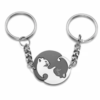 2pcs puzzle cat keychain for women a pair of lover couple animal matching pendant valentines gift unique design jewelry