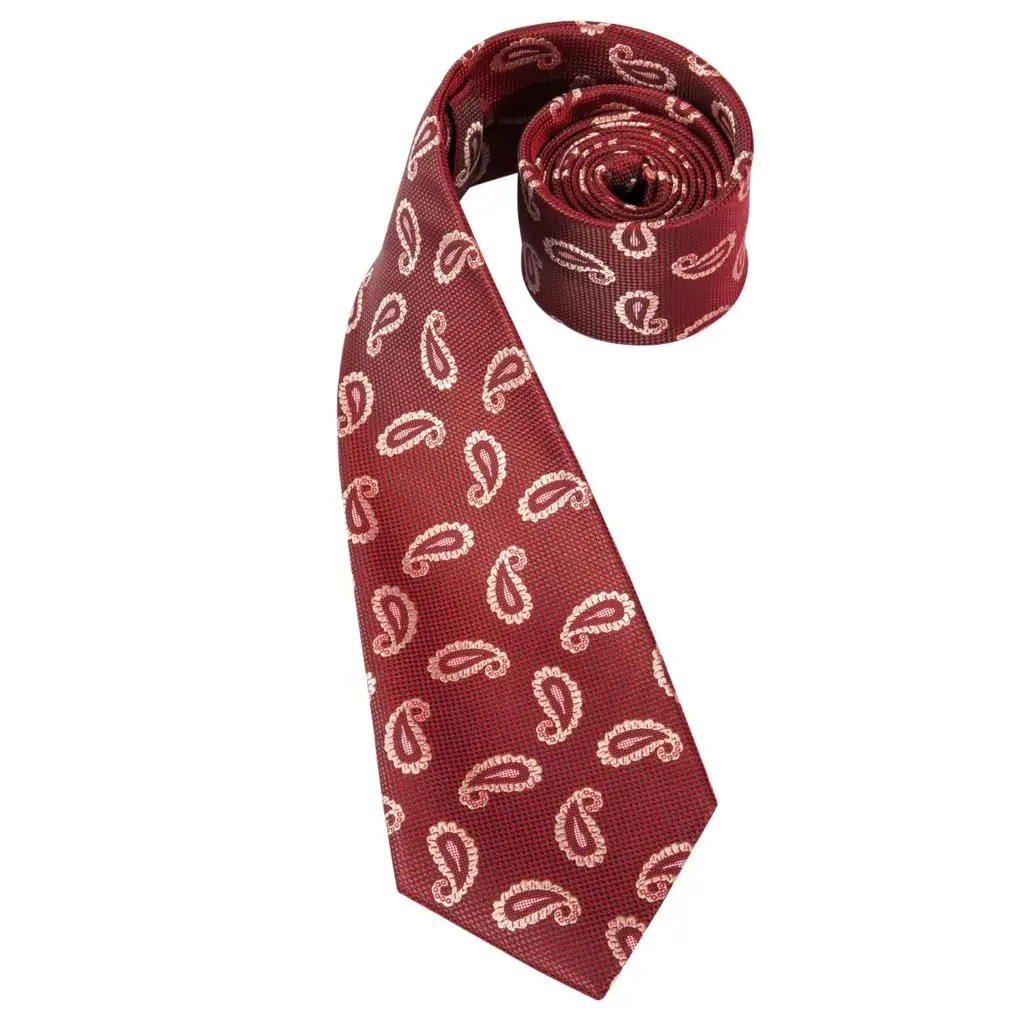 SN-3124 Hi-Tie 8.5cm Silk Men Tie Paisley Coral Red Necktie for Classic Party Wedding Pocket Square Cufflinks Luxury Set | Аксессуары