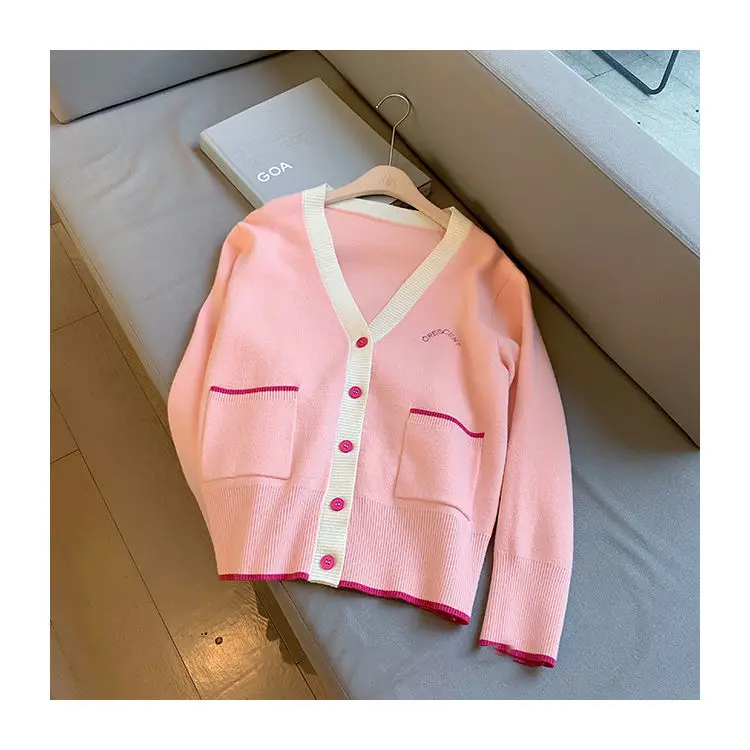 

Jacket Women's fashion spring and summer women's new 2021 Korean loose contrast knitted cardigan thin sweater