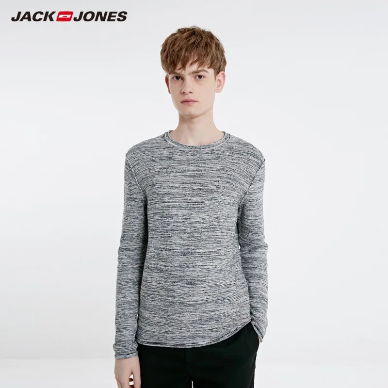Мужской Хлопковый контрастный свитер JackJones осенний с круглым вырезом и длинным