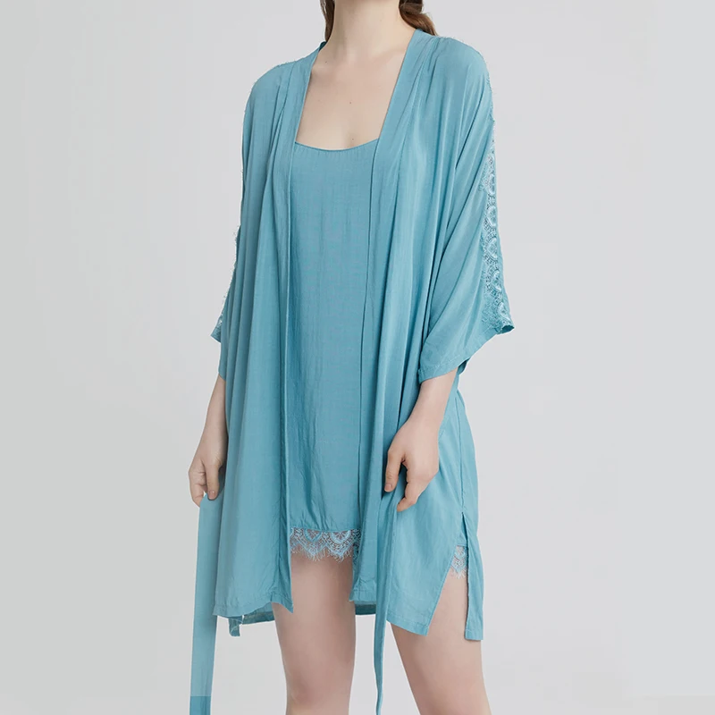 

2021 New Xiaomi instant me Summer ice women's robe lightweight pajamas nightdress 2-piece sexy bathrobe home wear skirt