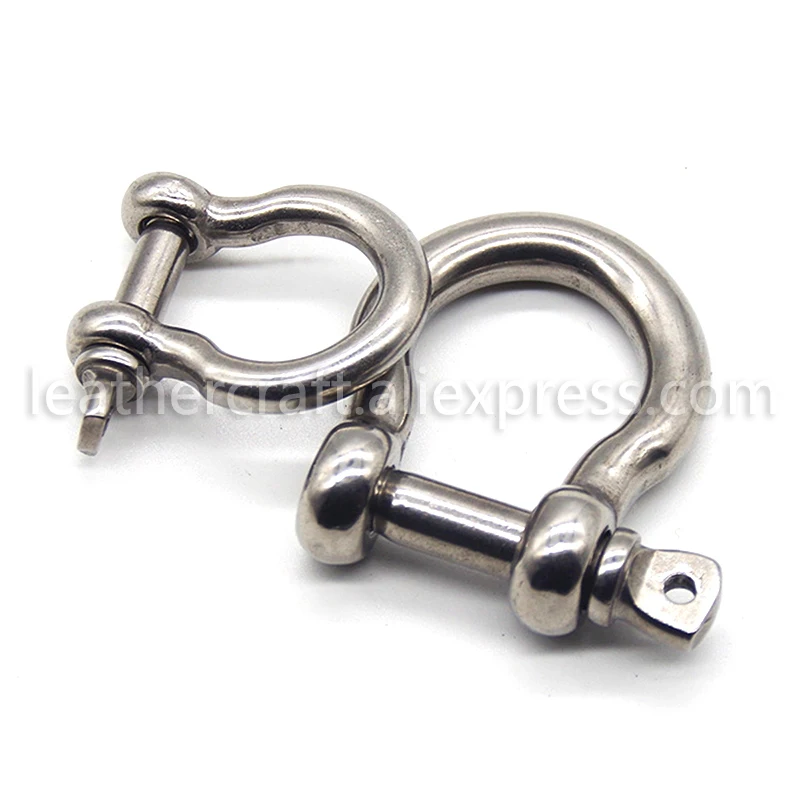 1 pcs Stainless Steel Staples Carabiner D Bow Shackle Fob Key Ring Keychain Hook Screw Joint Connector Buckle Solid Metal