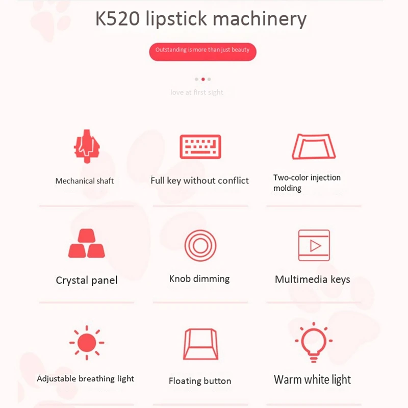 

Mixed Color Version K520 Waterproof Real Mechanical Lipstick Keyboard Net Red Punk Retro Laptop Keyboard