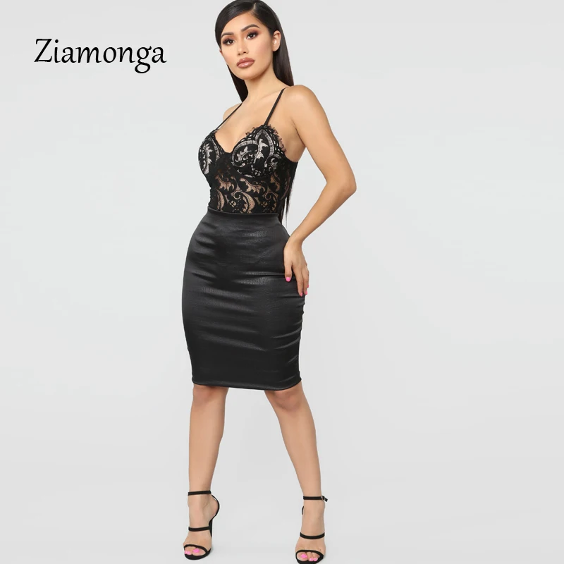 Ziamonga Sheer Lace Bodysuit Women Sexy Spaghetti Strap V-Neck Push Up See Through Jumpsuit Women Lace Bodysuits Summer New