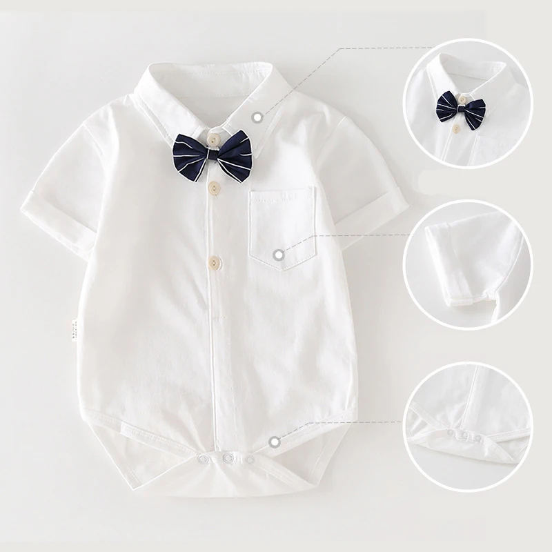 

Baby Boy Summer Cotton Jumpsuit Muslin Clothes For Children Romper Newborn Gentleman Bow Tie Triangle Climb Clothes