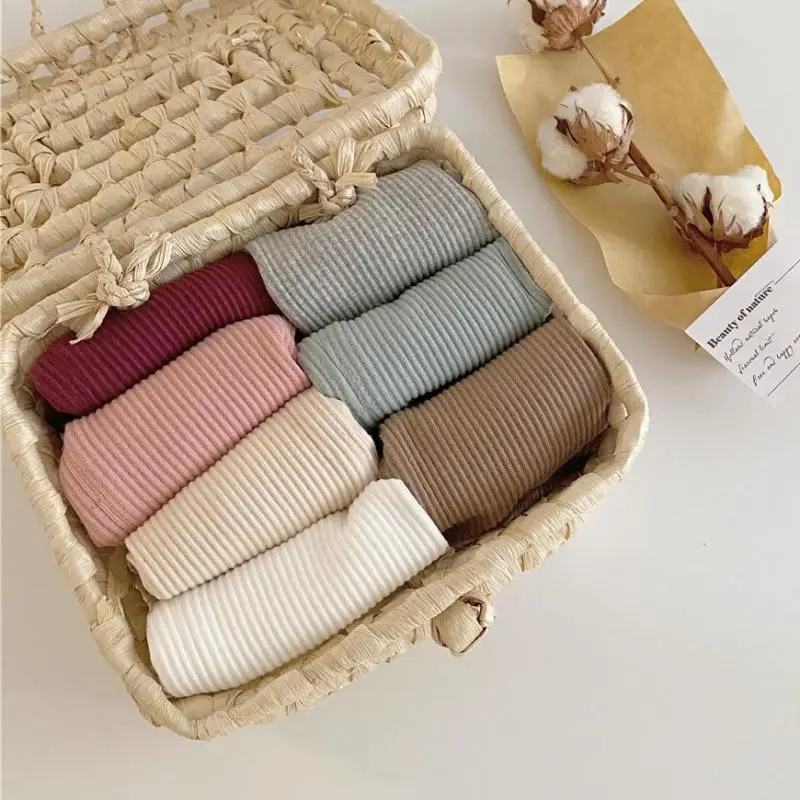 Mallas acanaladas de algod&oacute;n para beb&eacute;s y ni&ntilde;os, pantalones a rayas, informales, oto&ntilde;o-0