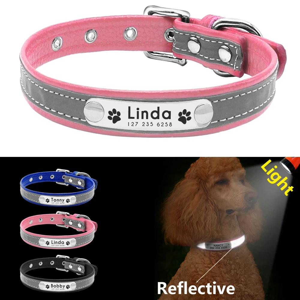 

Reflective Dog Collar Personalized Pet Dog Collars Leather Padded Dogs Collar For Small Medium Dogs Chihuahua Yorkie