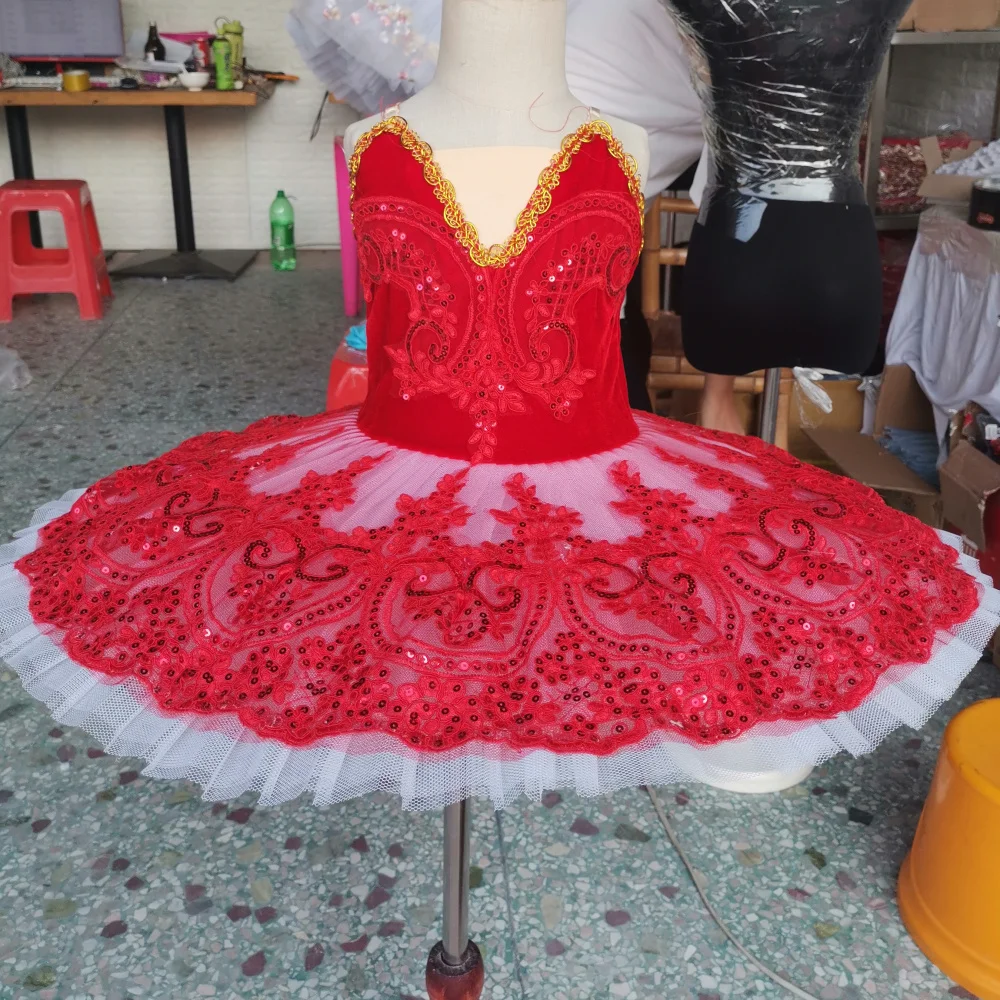 Новинка года; детская юбка-пачка для балета; красная мягкая бархатная юбка с кружевом и блестками; костюм для выступлений с Лебединым озером