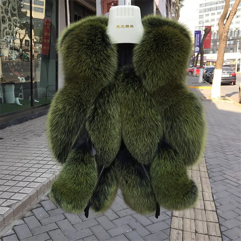 Plus Size 4XL Women’s Genuine Sheepskin Coat Real Fox Fur Sleeveless Vest Thick Warm Women Winter Jacket Streetwear