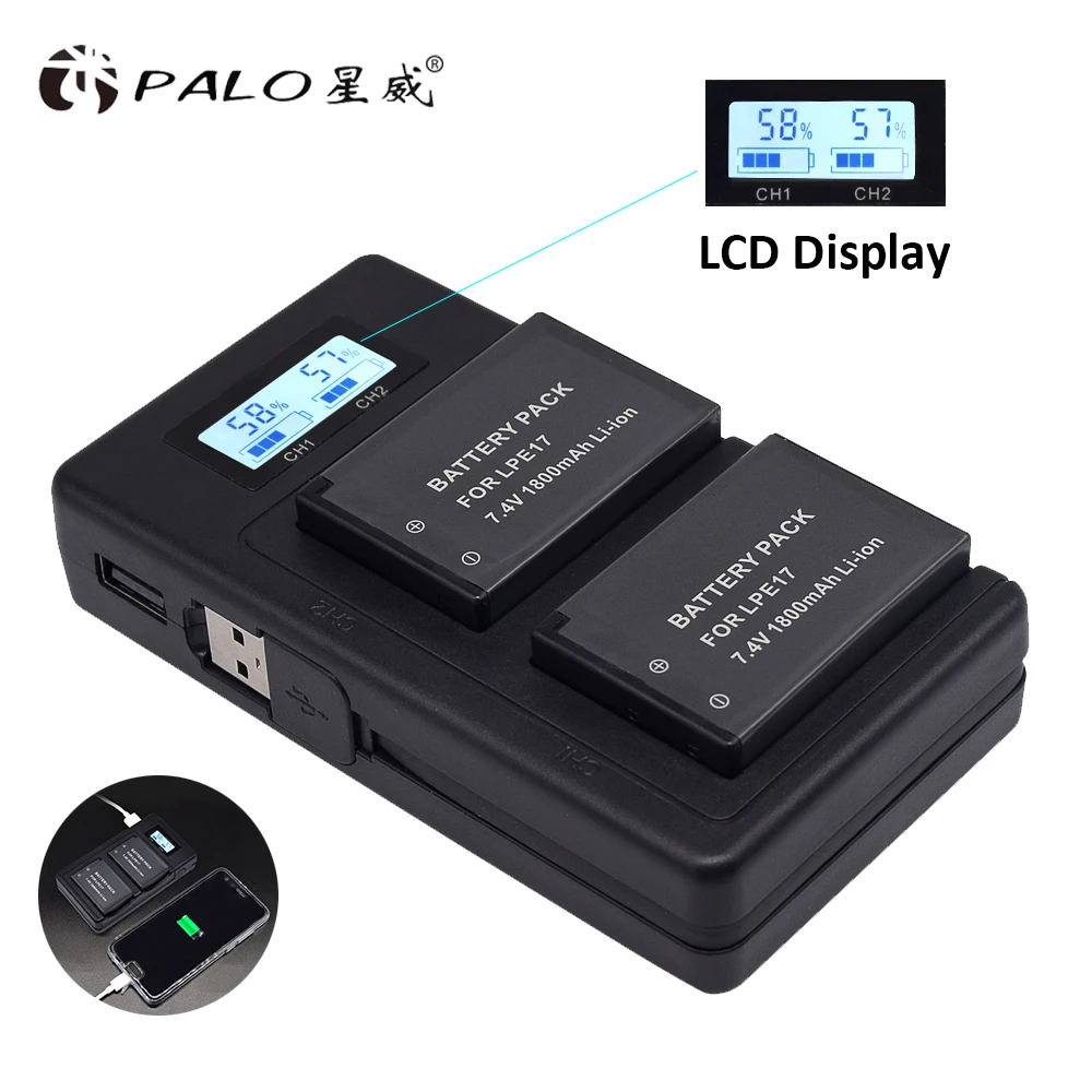 PALO LP-E17 LP E17 LPE17 ЖК-дисплей USB Dual Зарядное устройство для цифровой однообъективной зеркальной камеры Canon EOS 200D M3 M6 750D 760D T6i T6s 800D 8000D поцелуй X8i камеры