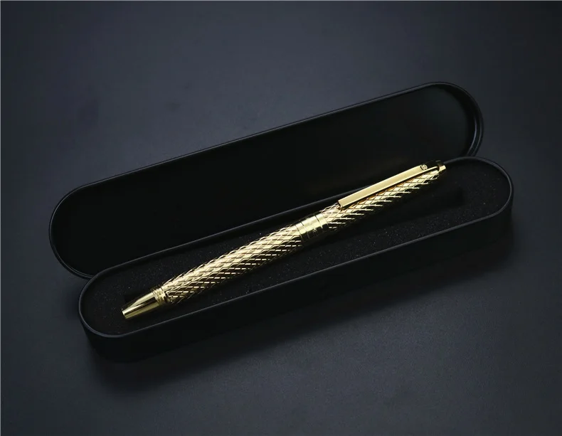 Bright gold with box Новая стильная авторучка для девушек, Офисная авторучка, подарки, новая концепция, волнистая текстура, чернильная ручка, 4 цвета на выбор, с подарочной коробкой или без нее - Цвет: Bright gold with box