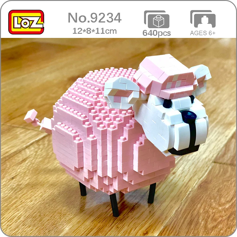 LOZ 9234 животные мир мультфильм Розовая овечка Домашние 3D модель 640 шт. DIY Мини