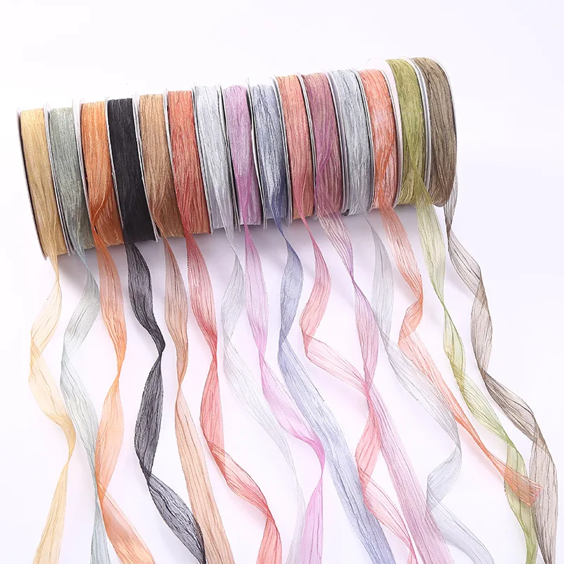 

100yards Wavy Edge Voile Ribbons Wrinkle Organza Ribbon Wholesale 1-1/2" 1" Mermaid Colorful Rainbow DIY Yarn Brooch Material