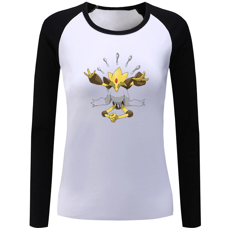 Cartoon Pokemon Alakazam Mr. Mime Staryu Tauros Womens Ladies Printing Graphic Tee Long Sleeve Cotton Christmas Gift | Женская одежда