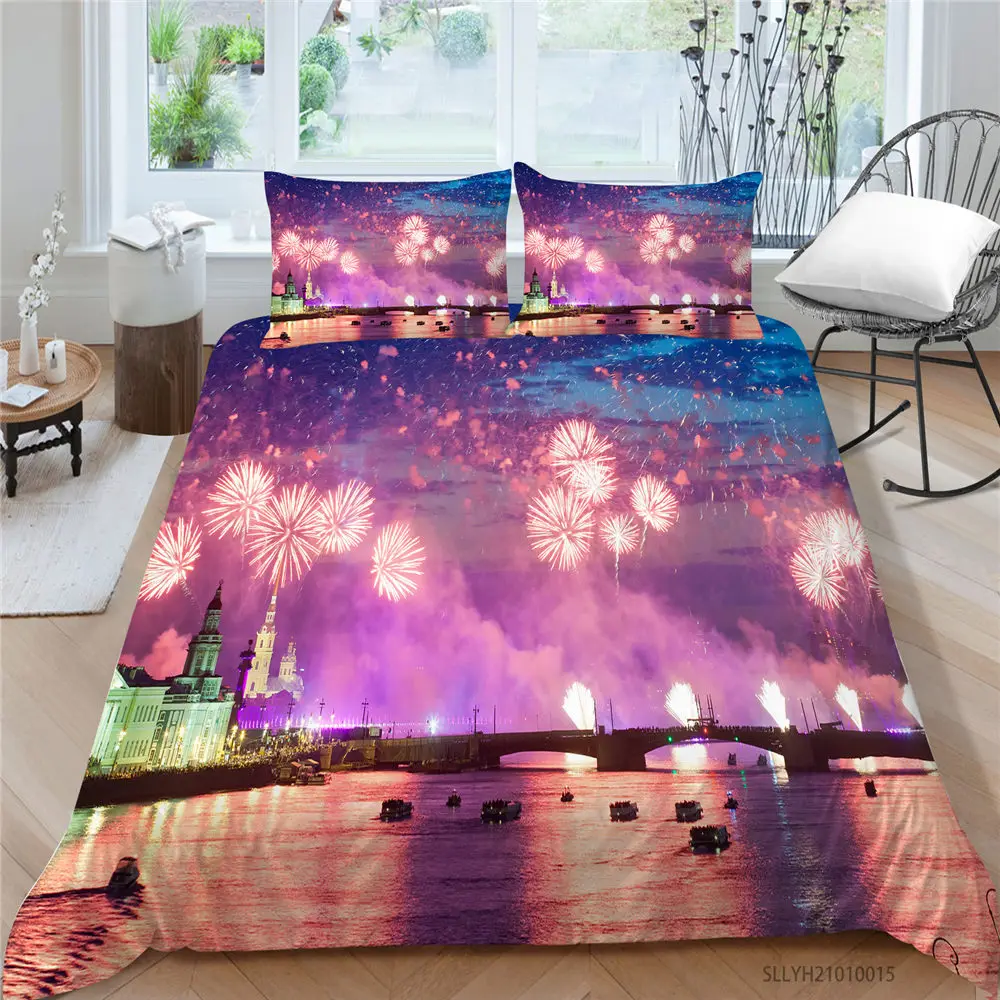 

Fireworks Bedding Set King Size Creative Beautiful Duvet Cover Queen Single Double Twin Full 3D Sea Bed Set Comfortable