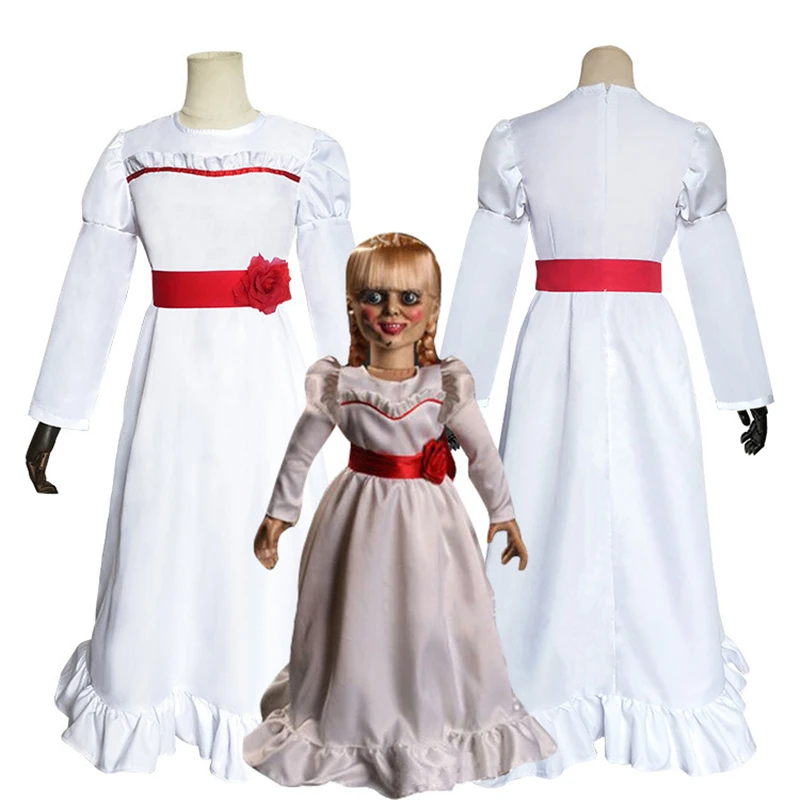 Movie ConjingDoll Annabelle Dress Cosplay Costumes Ghost Doll White Princess Skirt Women Girls Kids Wig Hair Halloween | Тематическая