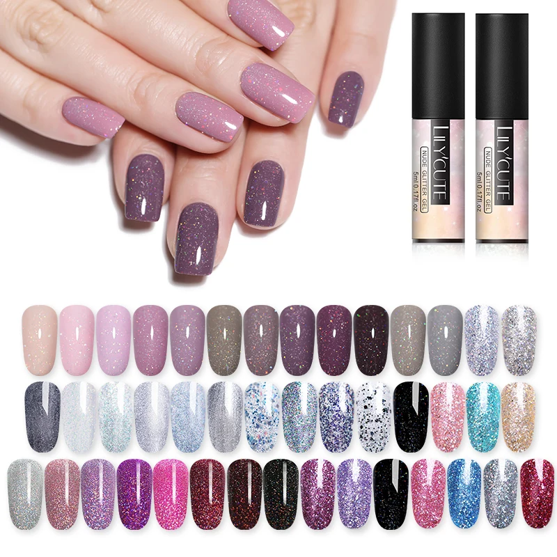 LILYCUTE 5ml Color Gel Polish Holographic Colorful Glitter Sequins UV Soak Off Long Lasting Gel Polish Nail Art Varnish