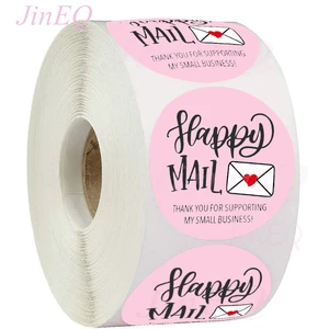 Круглые наклейки с надписями Happy Mail, 500 шт., наклейки для малого бизнеса, товары для рассылки, упаковочные герметичные наклейки