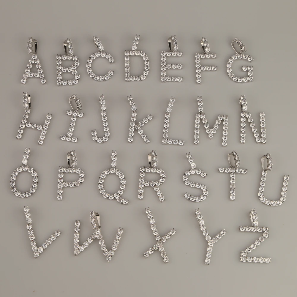 Ожерелье с цепочкой от A до Z в стиле хип хоп выложенным фианитом 5 мм подвески