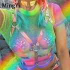 БДСМ-бандаж женский с лазерным покрытием и металлической цепочвечерние