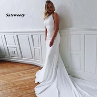 simple mermaid wedding gowns 2022 scoop neck sleeveless crystal backless white ivory wedding dresses chapel train bride dresses