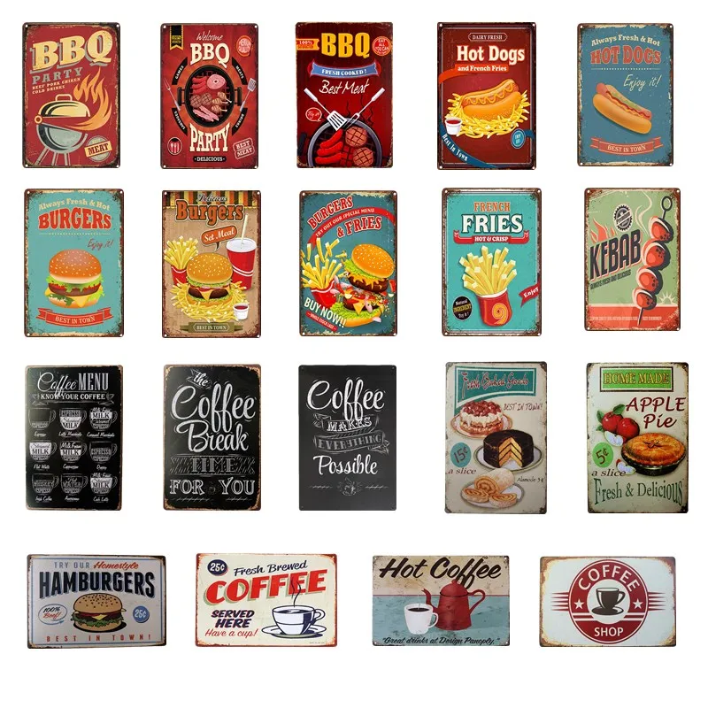 

BBQ CoffeeMenu Hamburger cafe Bar Pub Wall Decor Metal Sign Vintage Home Decor Tin Sign Wall Plaque Cool Metal Plate