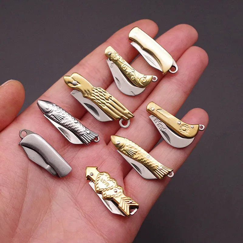 

1PC Stainless Steel Mini Folding Knife Keychain Pocket Knife Miniature Tool Brass