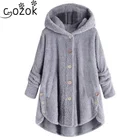 Женское зимнее пальто на пуговицах, асимметричное однотонное пальто большого размера с капюшоном и плюшевой подкладкой, новинка 2021