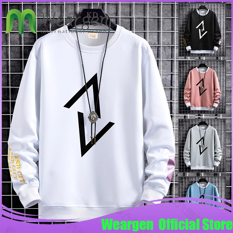 

Weargen Round Neck Men's Hoodie Casual Print Long Sleeve Sweatshirt Hip-Hop Streetwear Trendy Pullovers Harajuku Style WY8253