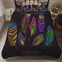 bed cover 3d home textile peacocks feathers pattern black bedding clothes with pillowcases king queen size