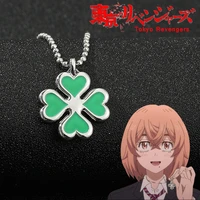 fashion anime tokyo revengers necklace hinata tachibana four leaf clover necklace pendant for women girls choker cosplay jewelry
