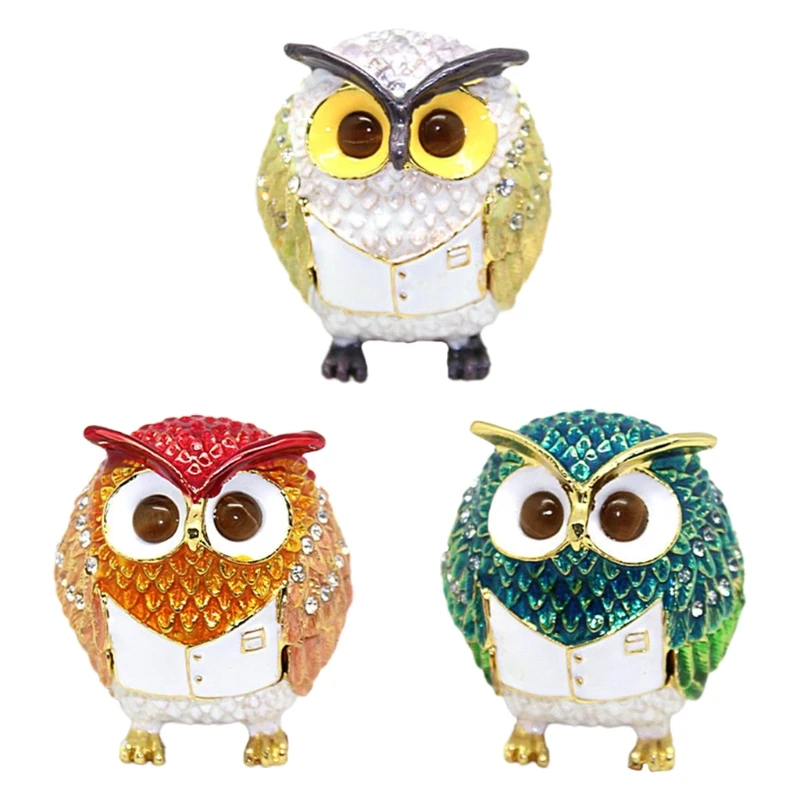 

Enamel Craft Small Jewelry Owl Decoration Ornaments Alloy Necklace Box Festival Birthday Gift Creative Home Furnishing