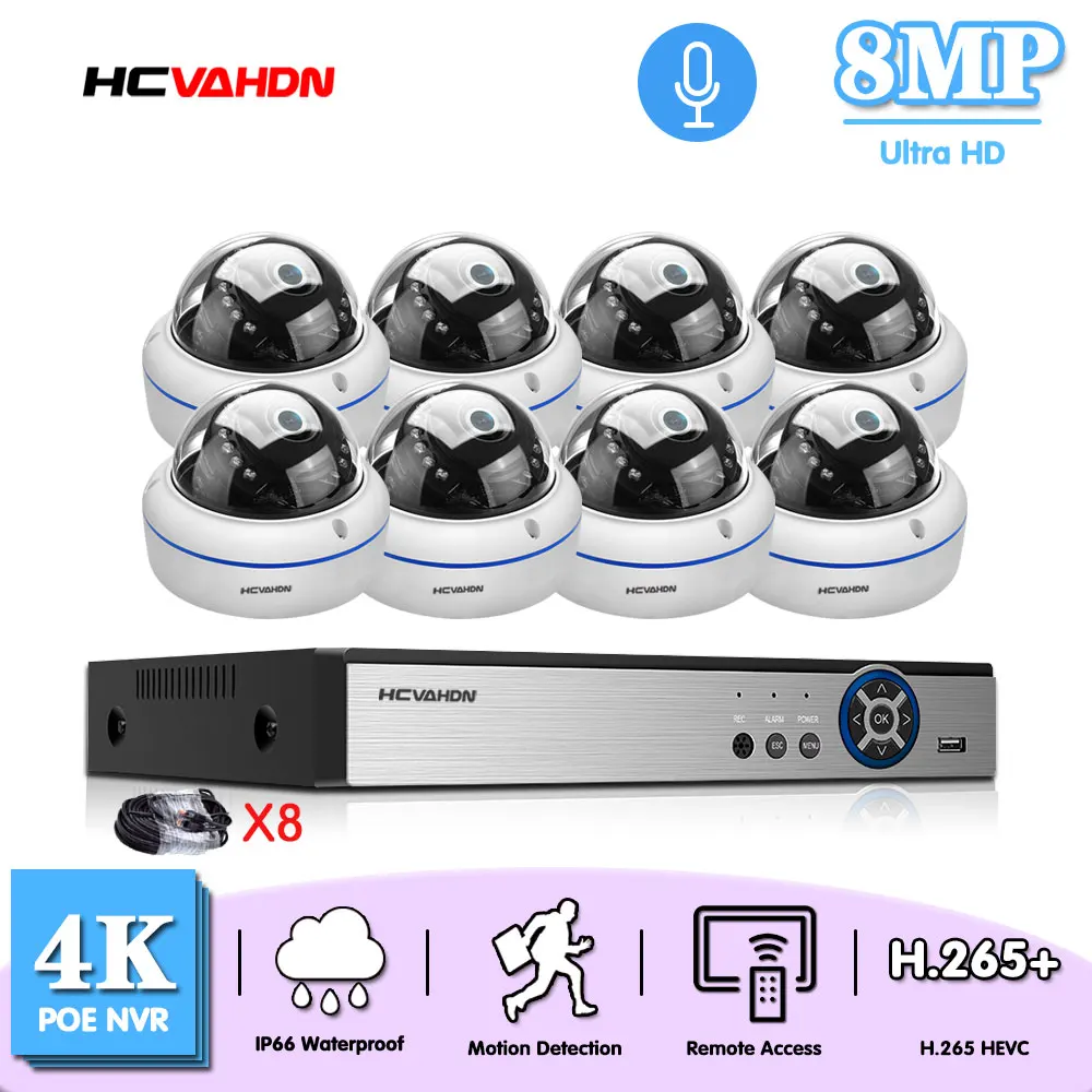 

HCVAHDN 8CH 4K NVR 8MP Dome POE IP Camera Home/Outdoor H.265 Security Systems Kit CCTV Video Surveillance NVR Kits XMEYE