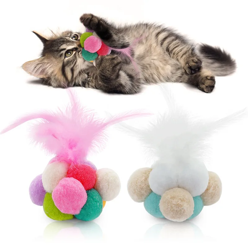 

Aapet 3pcs Pet Cat Toy Bouncy Ball With Feather Cat Teaser Toy Interactive Cat Plush Toys Cat Toy Interactive Pet Puppy Supplies