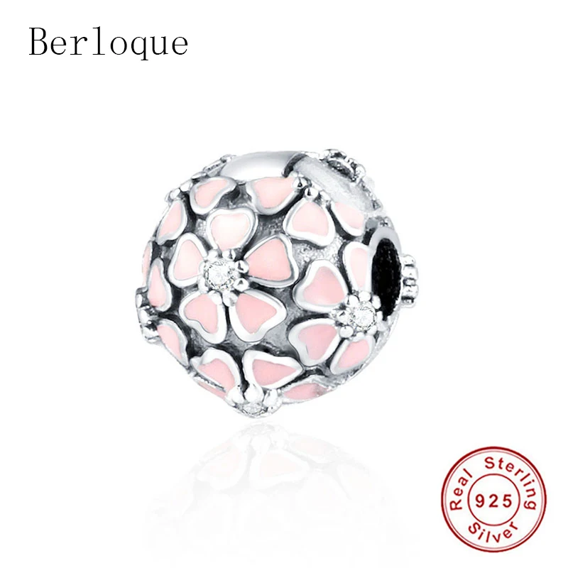 

Berloque New 925 Sterling Silver Pink White Flower Enamel Clip Charm Beads Fit Original Charms Bracelets Jewelry Making