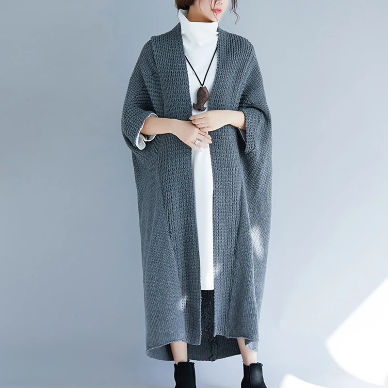 

2019 весна осень длинный трикотажный свитер кардиган пальто женский винтажный Повседневный Свободный кардиган 230 фунтов жира мм можно носить...