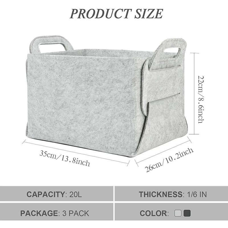 3 шт. складные корзины для хранения утолщенные войлочные контейнеры с ручками