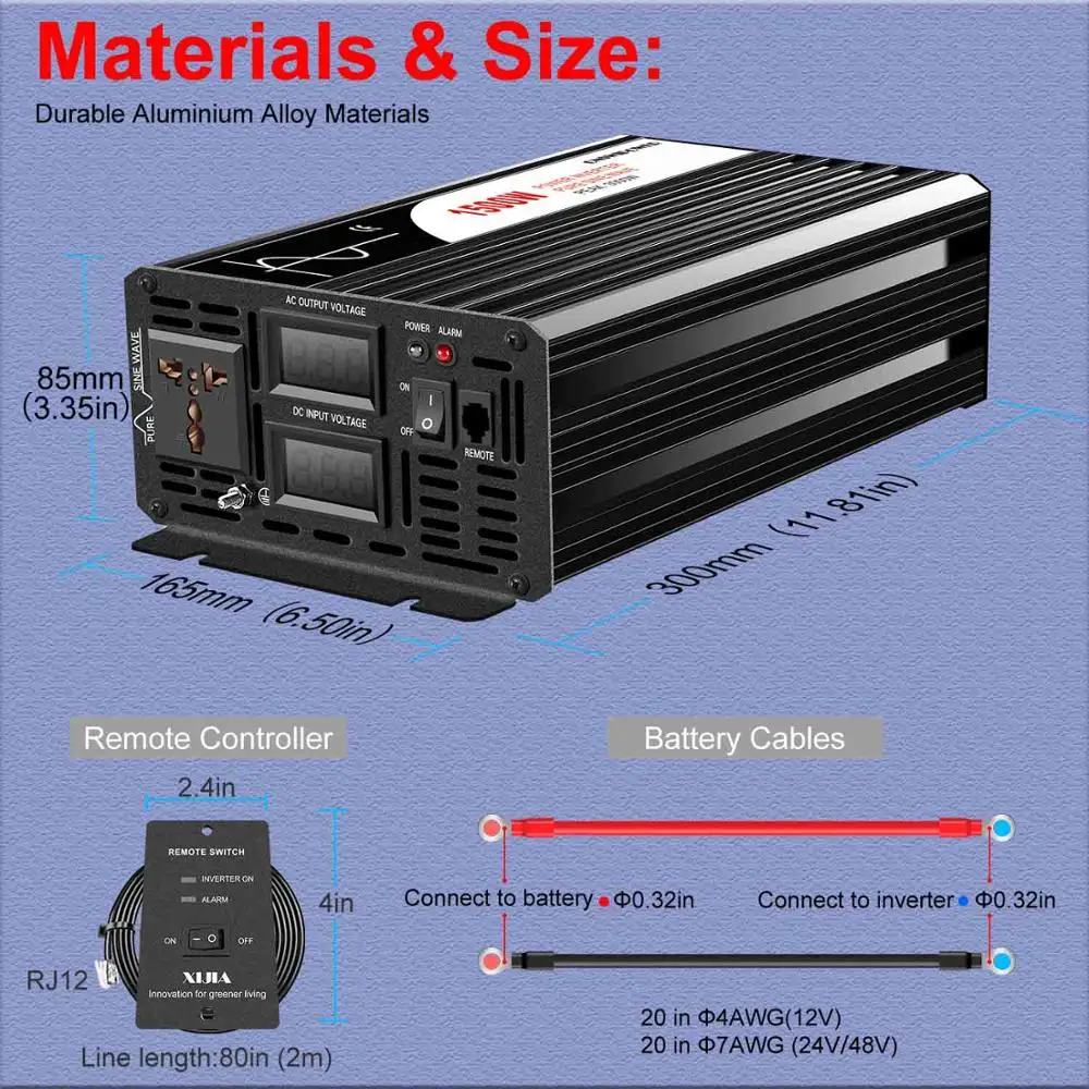 

pure sine wave solar power inverter 12v 110v 220v 1500W 24v 48v with digital display