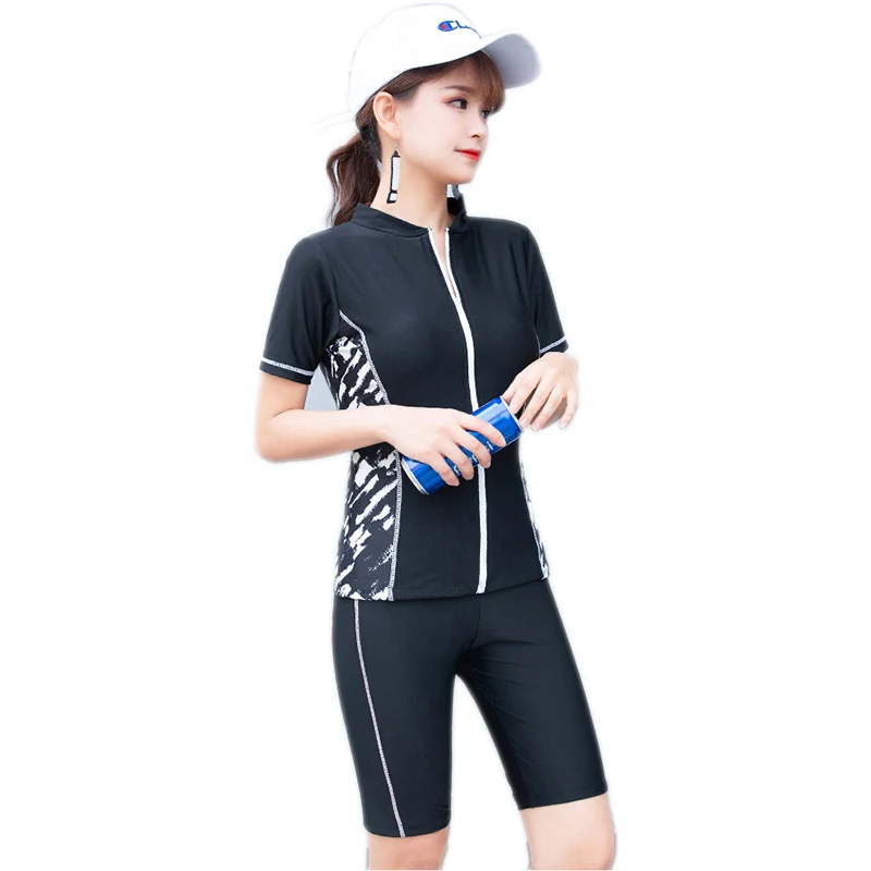 Женский купальник на молнии женский из двух предметов топ с коротким рукавом и