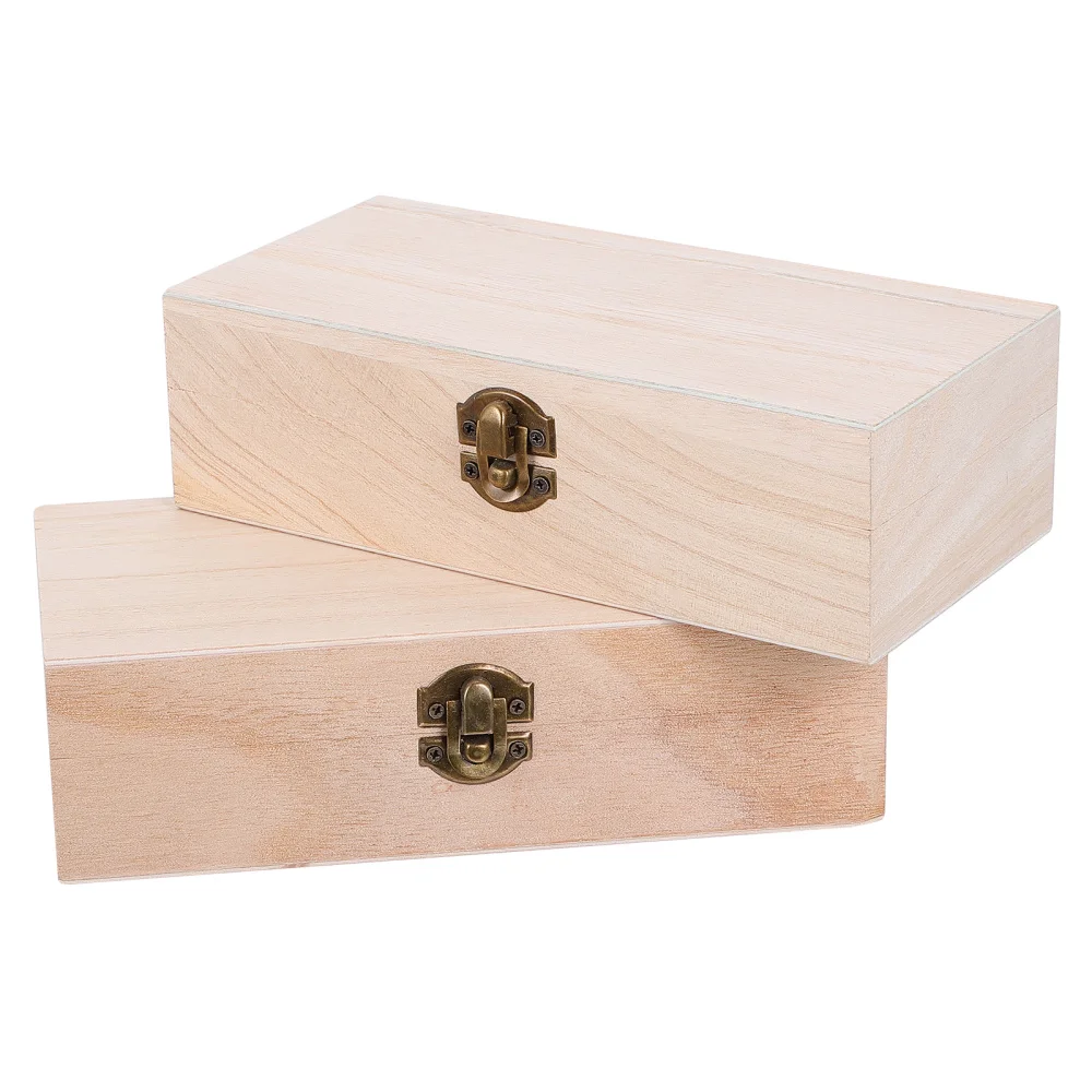 

1 Set 2Pcs Oblong Wooden Storage Boxes Vintage Gift Packing Boxes Storage holder