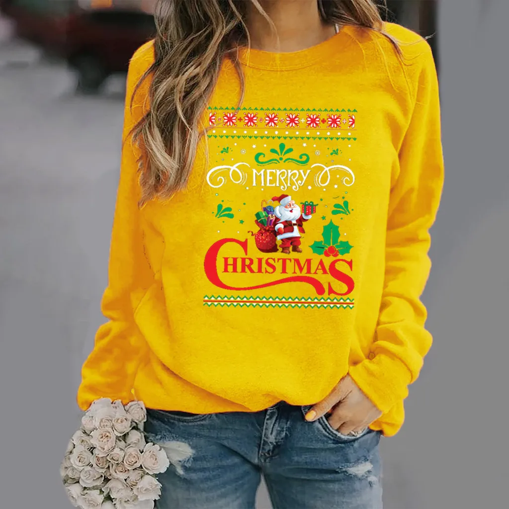 

Women Hoodie Merry Christmas Santa Claus Printed Hoodies Women Fleece Long Sleeve O Neck Loose Sweatshirt Girls Pullovers Winter
